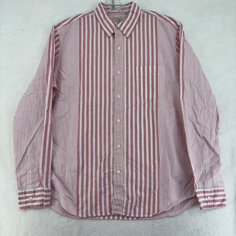 J.Crew Mens Broken-In Oxford Slim Fit Striped Shirt Red White XL AZ460